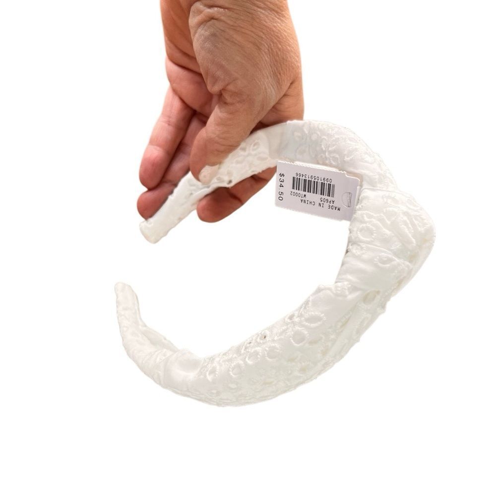 J.Crew White Eyelet Padded Headband Cotton Twist Detail New with Tags